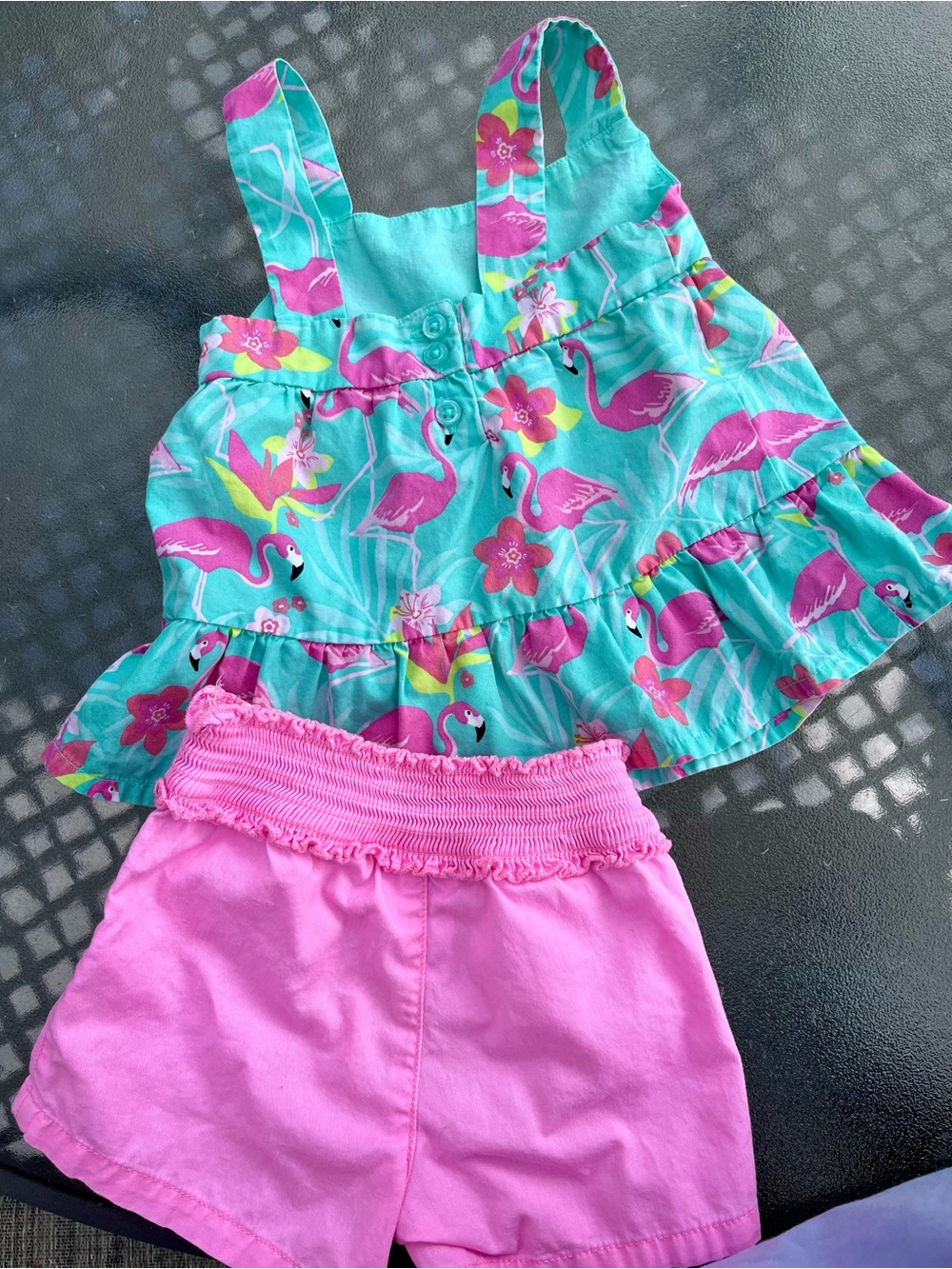 Source Unknown Turquoise Flamingo Print Tank & Pink Shorts Kids Matching Set